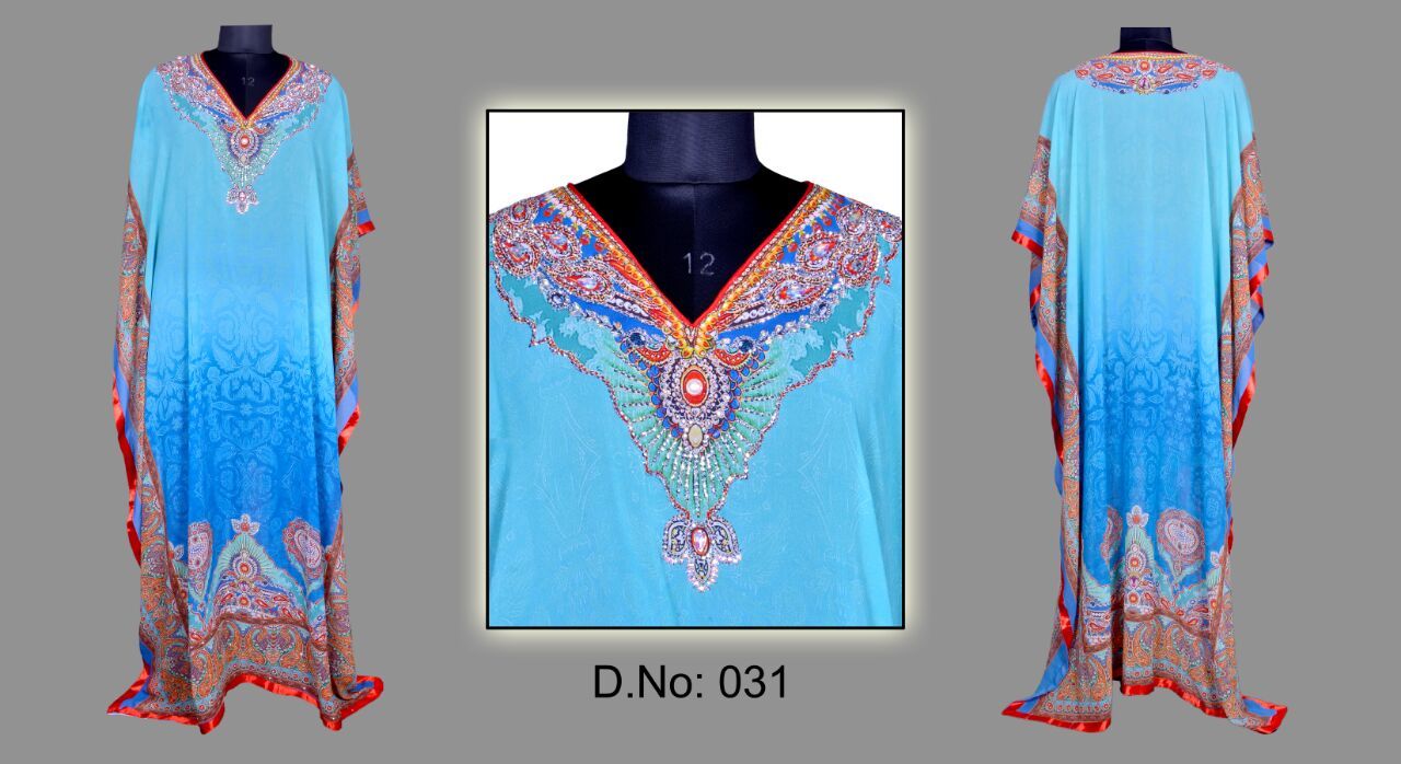Blue And Mix Digital Printed Kaftan