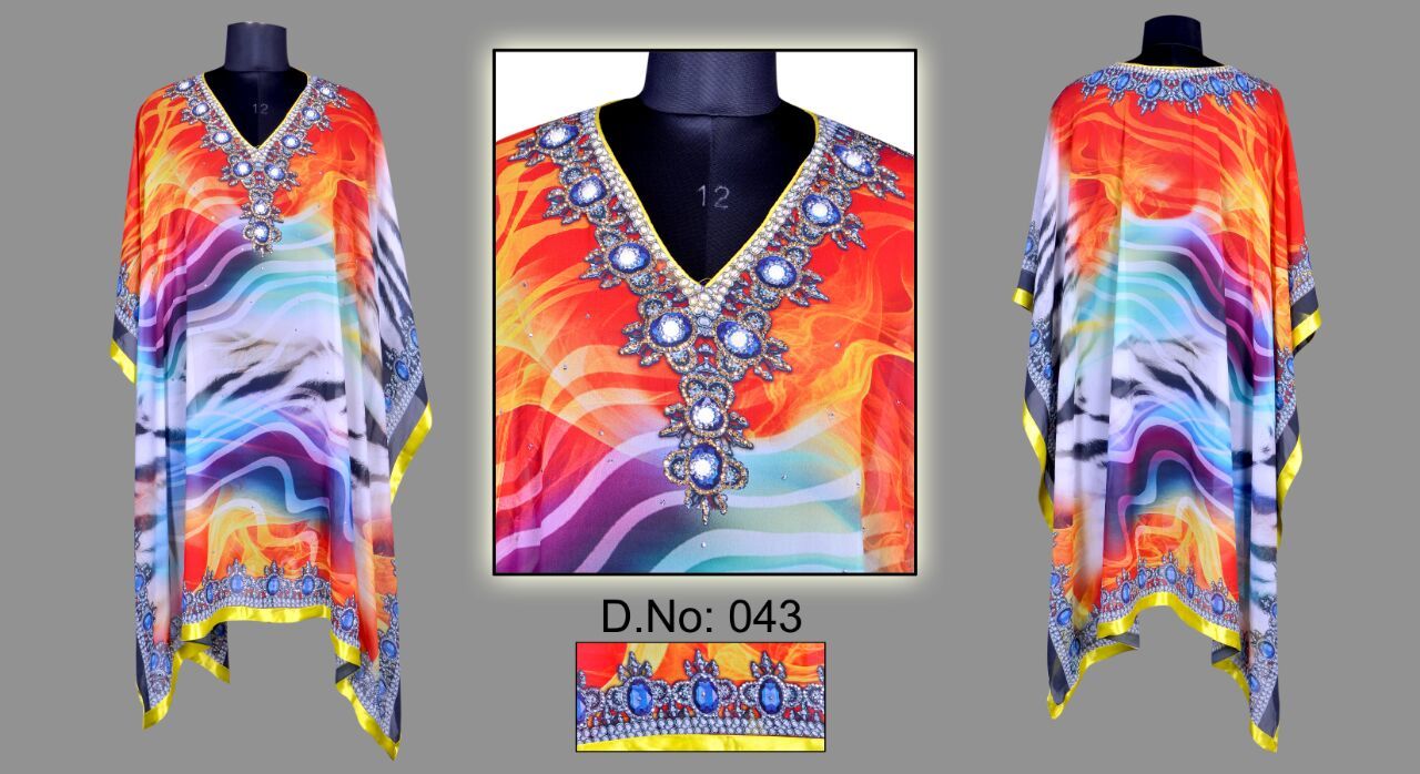 Blue And Mix Digital Printed Kaftan