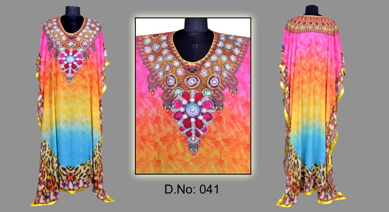 Blue And Mix Digital Printed Kaftan