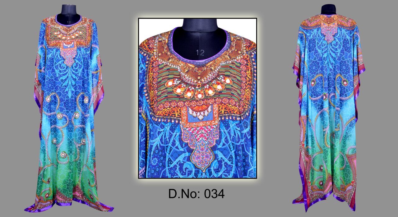Blue And Mix Digital Printed Kaftan