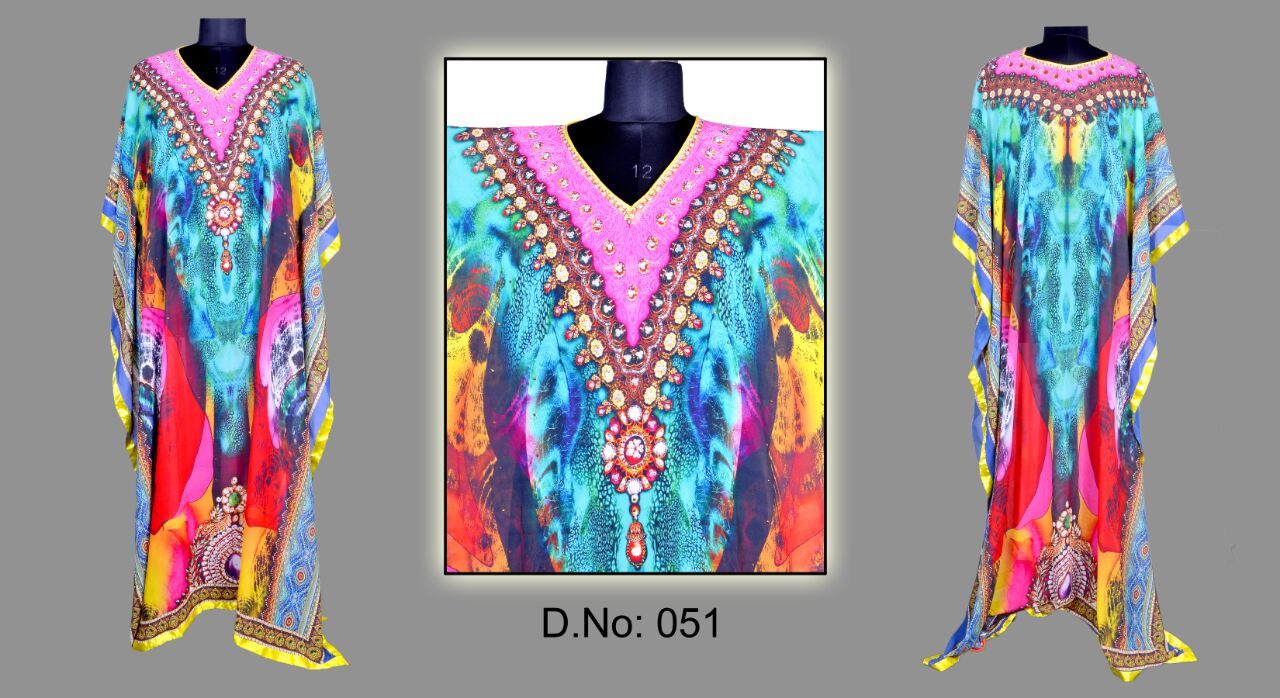 Mix Embroidered Print Kaftan