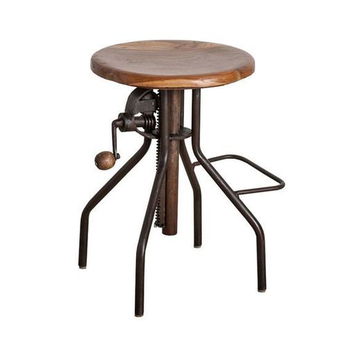 Handmade Leather Adjustable Round Top Industrial Bar Stool