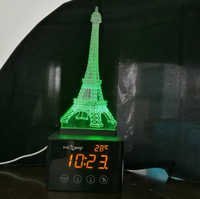 7-रंग RGB लाइट के साथ संगीत लाइट, ब्लूटूथ स्पीकर, घड़ी और तापमान।