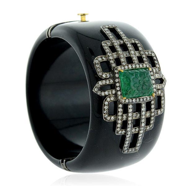 Pave Diamond Gemstone Bakelite Bangle