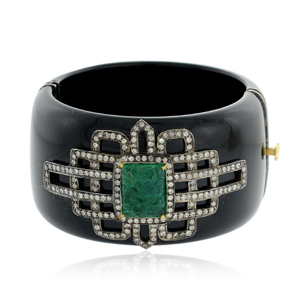 Pave Diamond Gemstone Bakelite Bangle