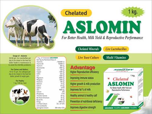 Aslomin Inj. - 1kg Chelated Minerals, Live Lactobacillus, Live Yeast Culture, Multi Vitamins | Higher Reproduction Efficiency, Improved Immune Status, Enhanced Milk Yield