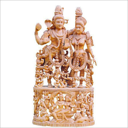 Brown Sandalwood Shiva Parvati Statue