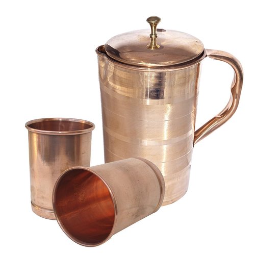 Pure Copper Jug with 2 Tumbler Glass Set