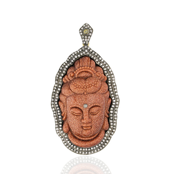 Cameos Gemstone Pendant - 18kt Yellow Gold, 925 Sterling Silver, 97.6ct Cameos, 2.17ct Diamonds | Weighs 38.15g
