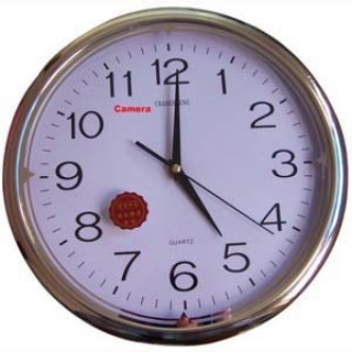Wall Mounted Racing Tire Analog Clock - Stainless Steel, Silver Color, 12 Hour Display | Hidden Spy Camera, Motion Activated, Remote Control, 640x480 Video Recording, Rechargeable Battery, 32gb Memory Support