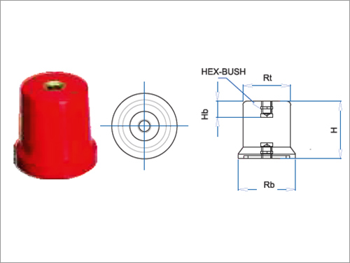Industrial Busbar Supports - Conical Design, Dimensions: M5 (19x25x25mm) to M12 (45x55x80mm) , Frequency: 50Hz, Protection Level: IP67