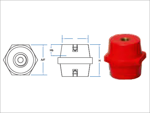 Commercial Busbar Supports - Hexagonal Design, Dimensions: M5 (19x25x25 mm), M6 (19x25x25 mm), Red Color, IP55 Protection Level, 50 Hertz Frequency