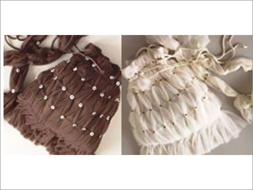Smocked Pouches - Fabric Small, Brown and Off-White, Drawstring | Stylish, Durable, Lightweight, Versatile, Convenient Size