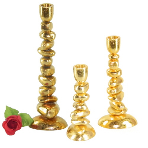 एल्युमिनियम मोमबत्ती धारक सेट 3 पीस। गोल्ड प्लेटेड