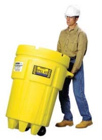 Mobile Salvage Drums - Plastic and Metal, 120 Litre Capacity, 8 cm Thick Design - Wheeled Overpack with Integrated Handles for Efficient Waste Transport and Spill Kit Storage