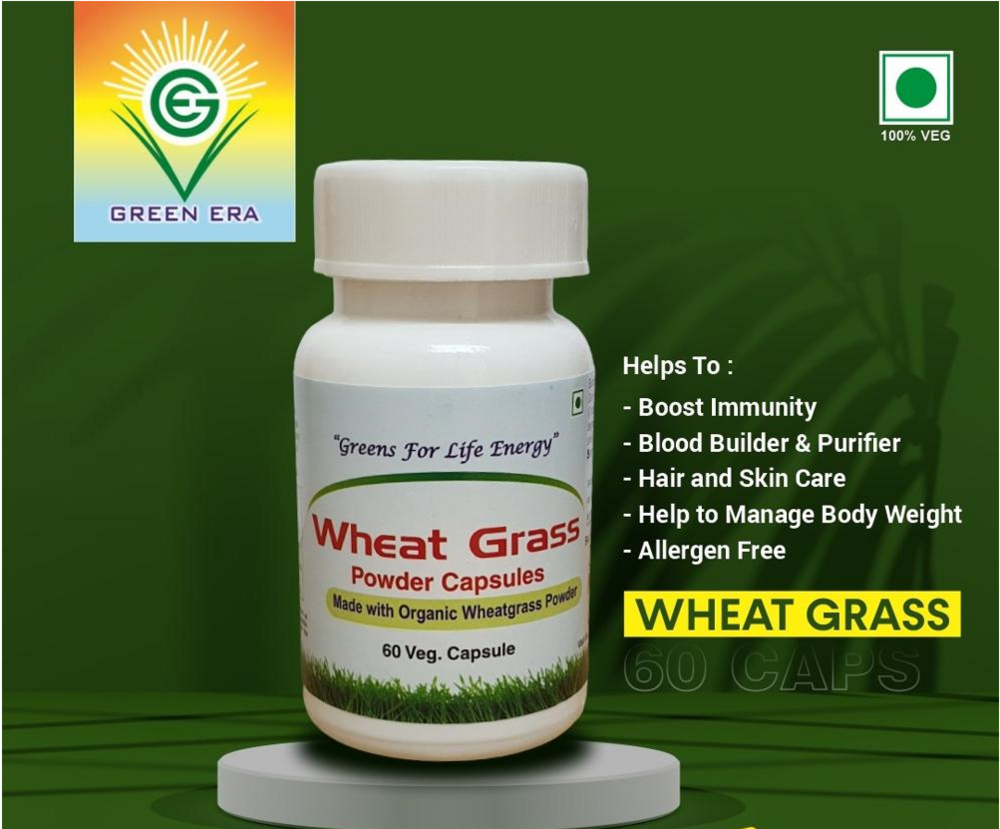 व्हीट ग्रास पाउडर 60 कैप्सूल बोतल आयु समूह: वयस्कों के लिए