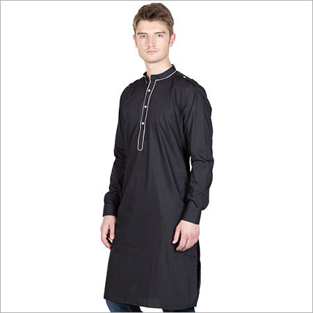 मेन्स ब्लैक कॉटन कुर्ता