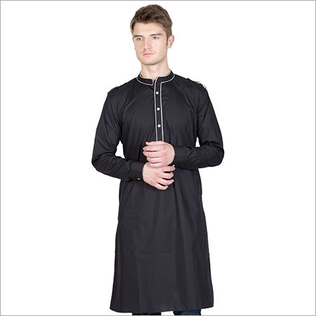 मेन्स ब्लैक कॉटन कुर्ता