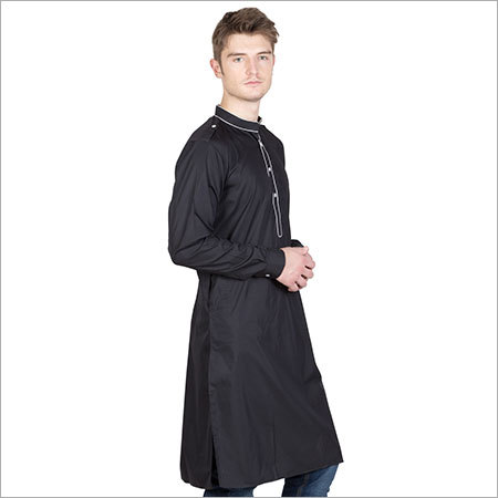 मेन्स ब्लैक कॉटन कुर्ता