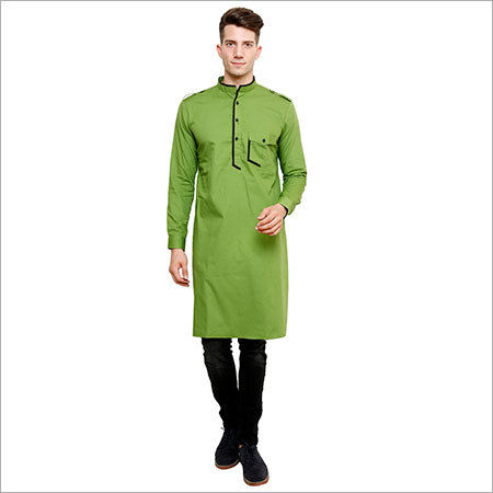 Mens Green Color Cotton Kurta