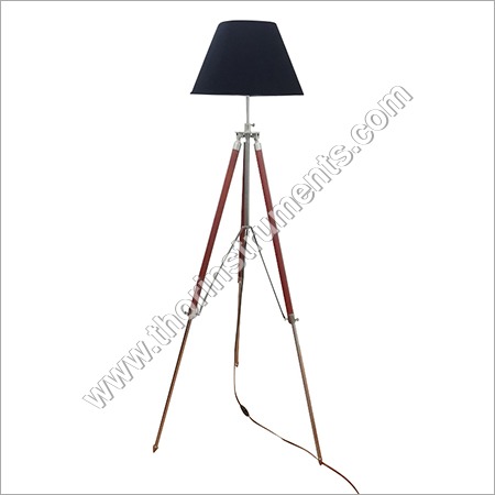 Vintage Brown Floor Tripod Lamp - Steel/Aluminum/Wood, 30x30x70 Inches Full Height 65 Inches, Electric Power Source, Black Shade 