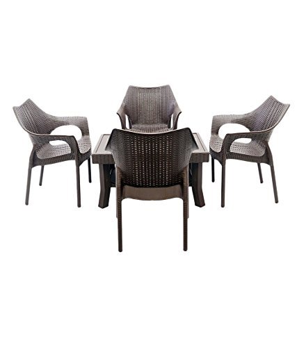 Mavi Outdoor 4 Chair And Table Set - Strongest Moulded Plastic, 82x57.5x62 Cm Chairs & 79x73x79 Cm Table, Brown | Rust Free, Termite Free, Lightweight, Easy To Assemble
