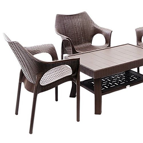 Mavi Outdoor 4 Chair And Table Set - Strongest Moulded Plastic, 82x57.5x62 Cm Chairs & 79x73x79 Cm Table, Brown | Rust Free, Termite Free, Lightweight, Easy To Assemble