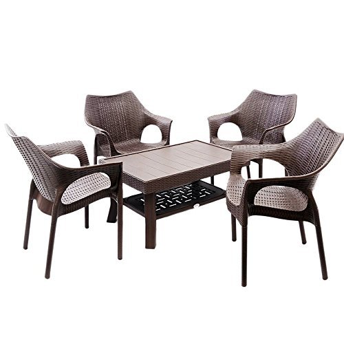 Mavi Outdoor 4 Chair And Table Set - Strongest Moulded Plastic, 82x57.5x62 Cm Chairs & 79x73x79 Cm Table, Brown | Rust Free, Termite Free, Lightweight, Easy To Assemble
