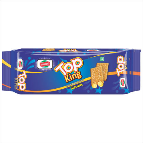 Top King Biscuits Packaging Pouch - Polyethylene, 15x25 cm, Blue | High Resolution Print Quality, Heat Seal, 20 grams, Retail Ready Packaging