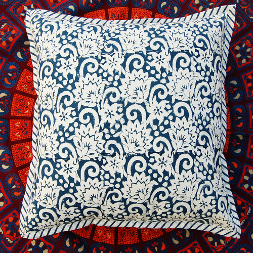Hand Block Cushion Cover - 100% Cotton, 406.4x406.4mm | Lightweight, Ethnic Style, Customizable Colors & Designs