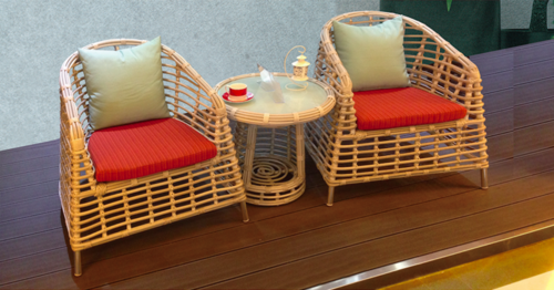 Natural Rattan Style Outdoor Wicker Coffee Set - MS Powder Coated Frame, 44x46x37x74 Cms Chair, 60x60x56 Cms Table, Multi-Color Options | Acid Resistant, Eco-Friendly, UV Resistant, High Quality Acrylic Cushions, Durable, Easy to Clean, Antibacterial
