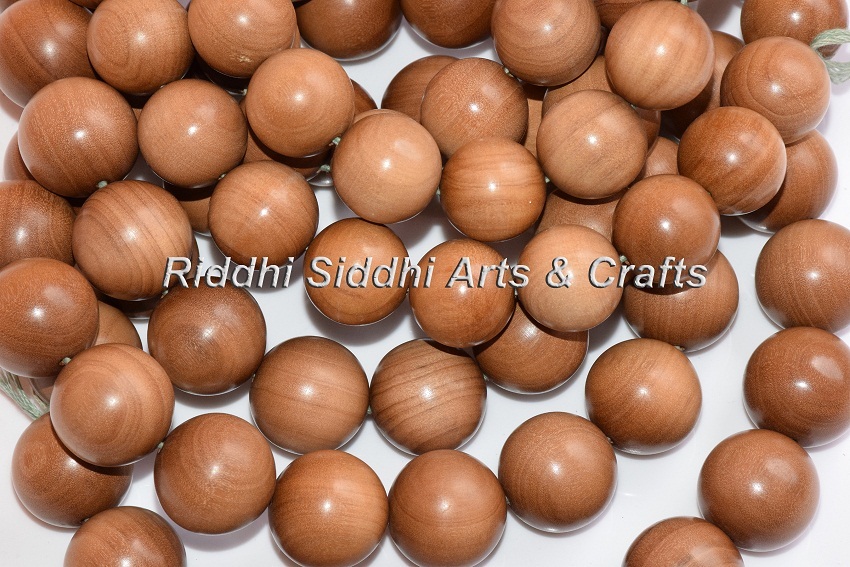 Tespih Prayer Bead - Sandalwood 4mm To 20mm Round Size | Natural Dark Golden Brown Lightweight And Durable Riddhi Siddhi Logo