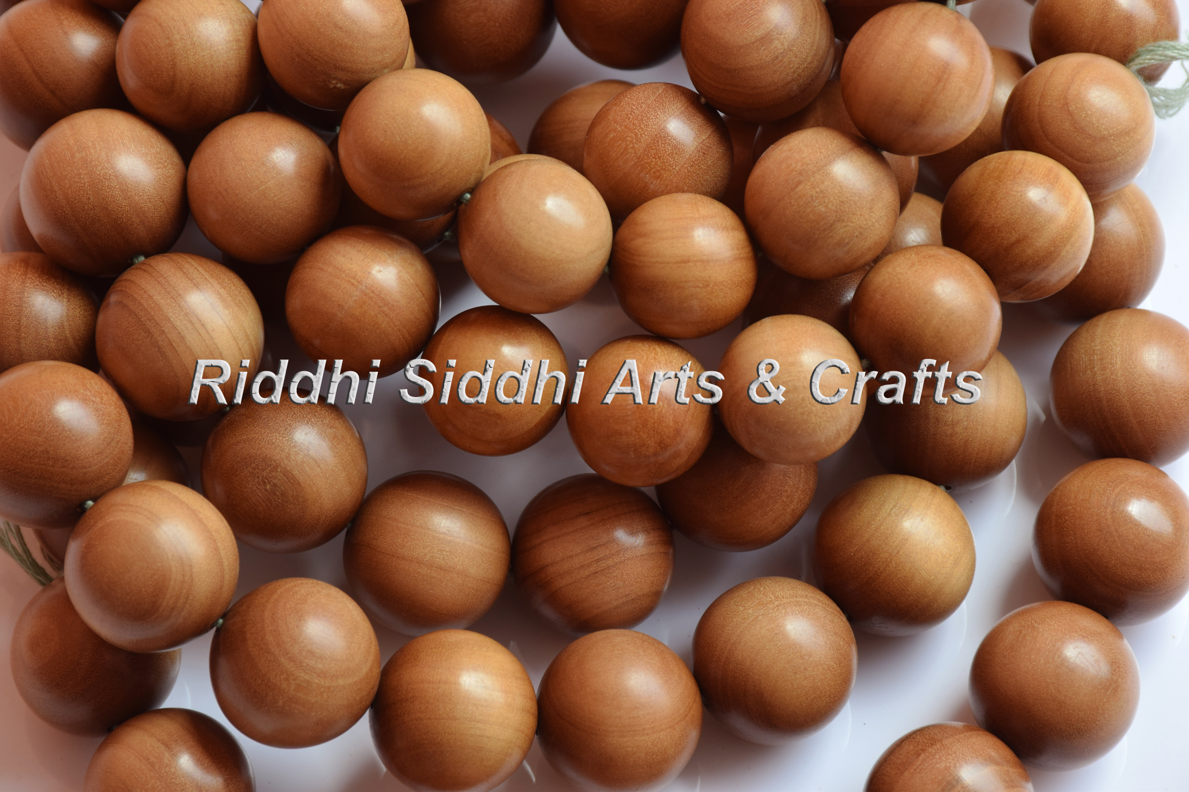Tespih Prayer Bead - Sandalwood 4mm To 20mm Round Size | Natural Dark Golden Brown Lightweight And Durable Riddhi Siddhi Logo