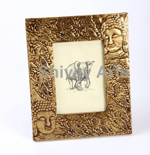 लकड़ी और कांसा बुद्धा फोटो फ्रेम