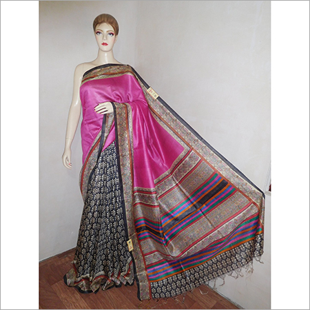 Multi Color Tussar Muga Silk Saree