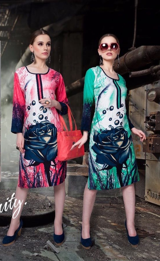Printed Rayon Kurti - Ladies L/xl, Mix Color, 3-4th Sleeve Style | Simple Printed Design