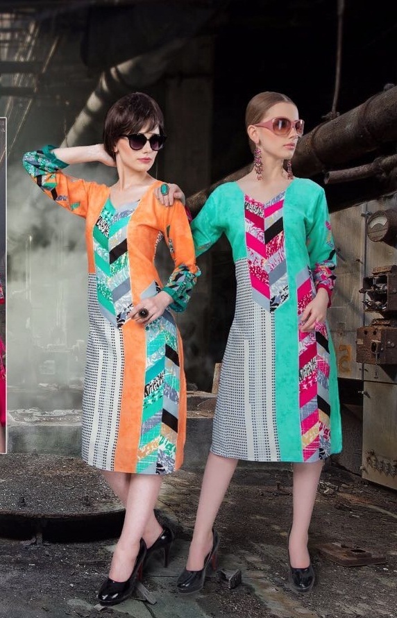 Printed Rayon Kurti - Ladies L/xl, Mix Color, 3-4th Sleeve Style | Simple Printed Design