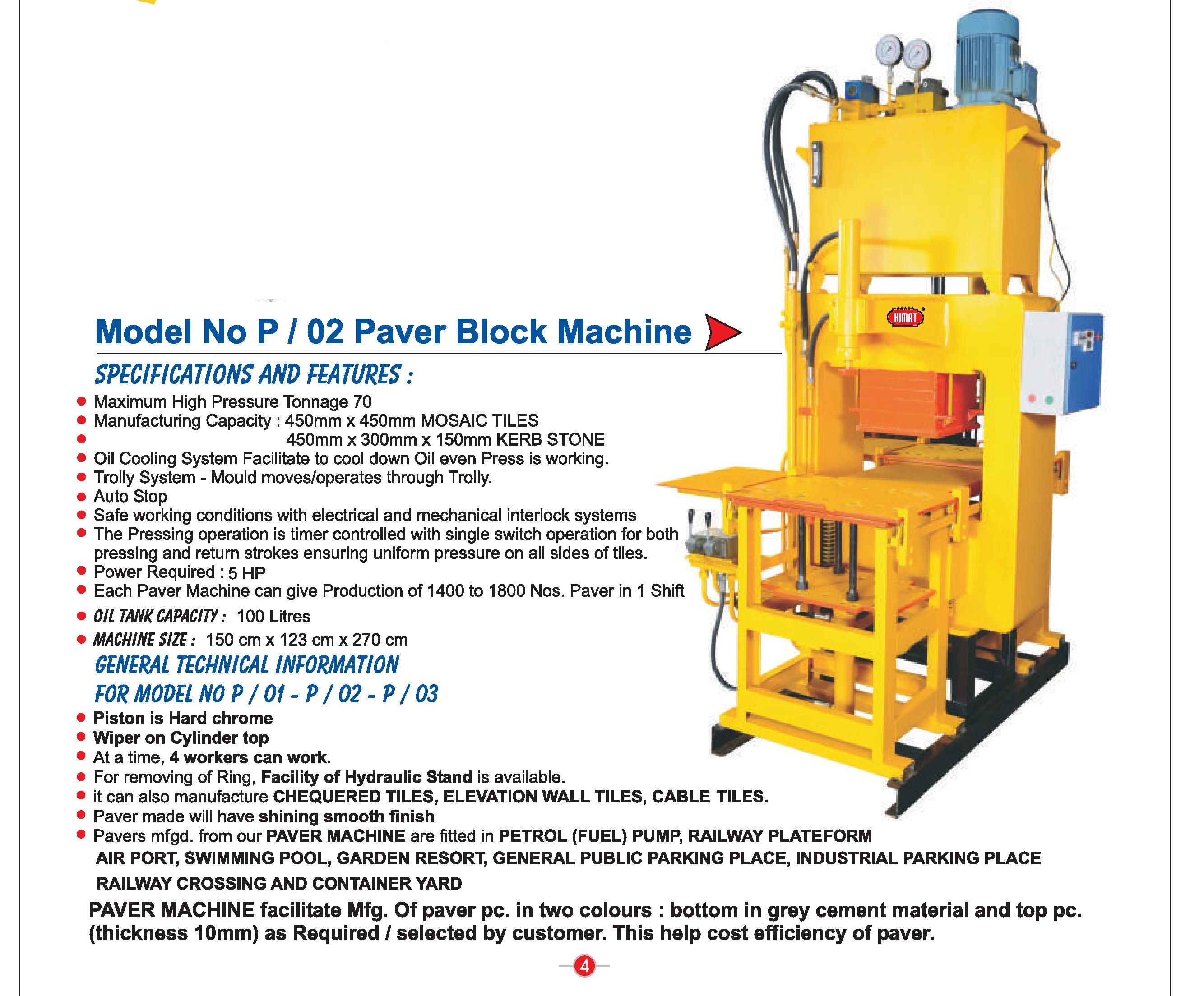 Road Paver Machine - Mild Steel, Paver Block Size 40-100 Mm, Production Capacity 3000-3500 Pcs/8 Hours | High Efficiency, Auto Stop, Robust Design, Superior Vibration System