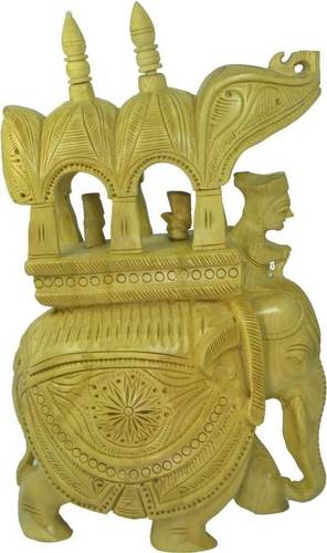 Wood Elephant Statue - Medium Handcrafted Wooden Decor | Polished Finish, Free Standing, Ethnic Carving, Indoor Decorative Theme
