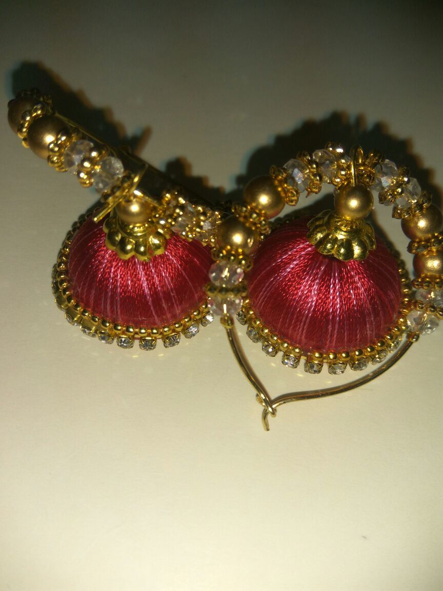 Designer Silk Thread Earrings - Metal, 1.5 Cm Diameter, Burgundy | Lightweight, Elegant Design, Intricate Patterns, Perfect Gift, Stylish Accessory