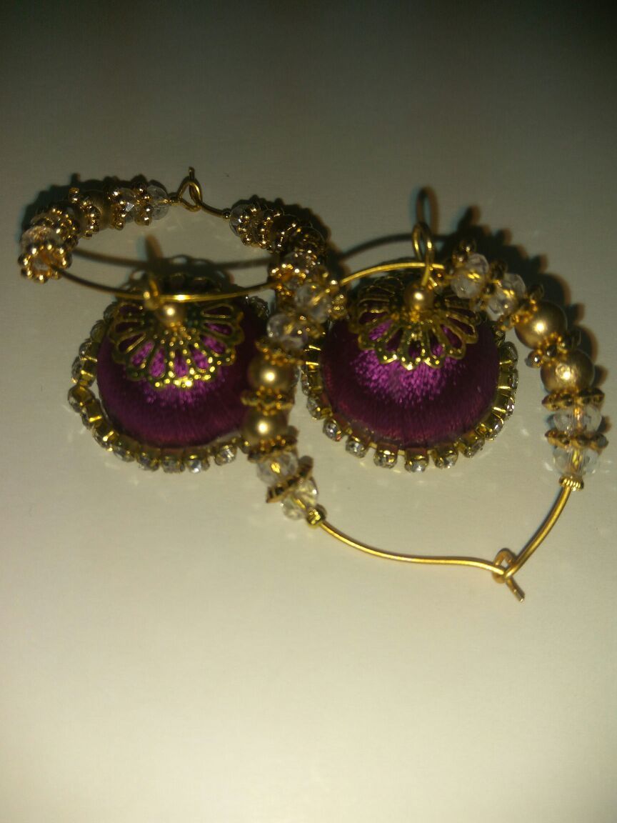 Designer Silk Thread Earrings - Metal, 1.5 Cm Diameter, Burgundy | Lightweight, Elegant Design, Intricate Patterns, Perfect Gift, Stylish Accessory