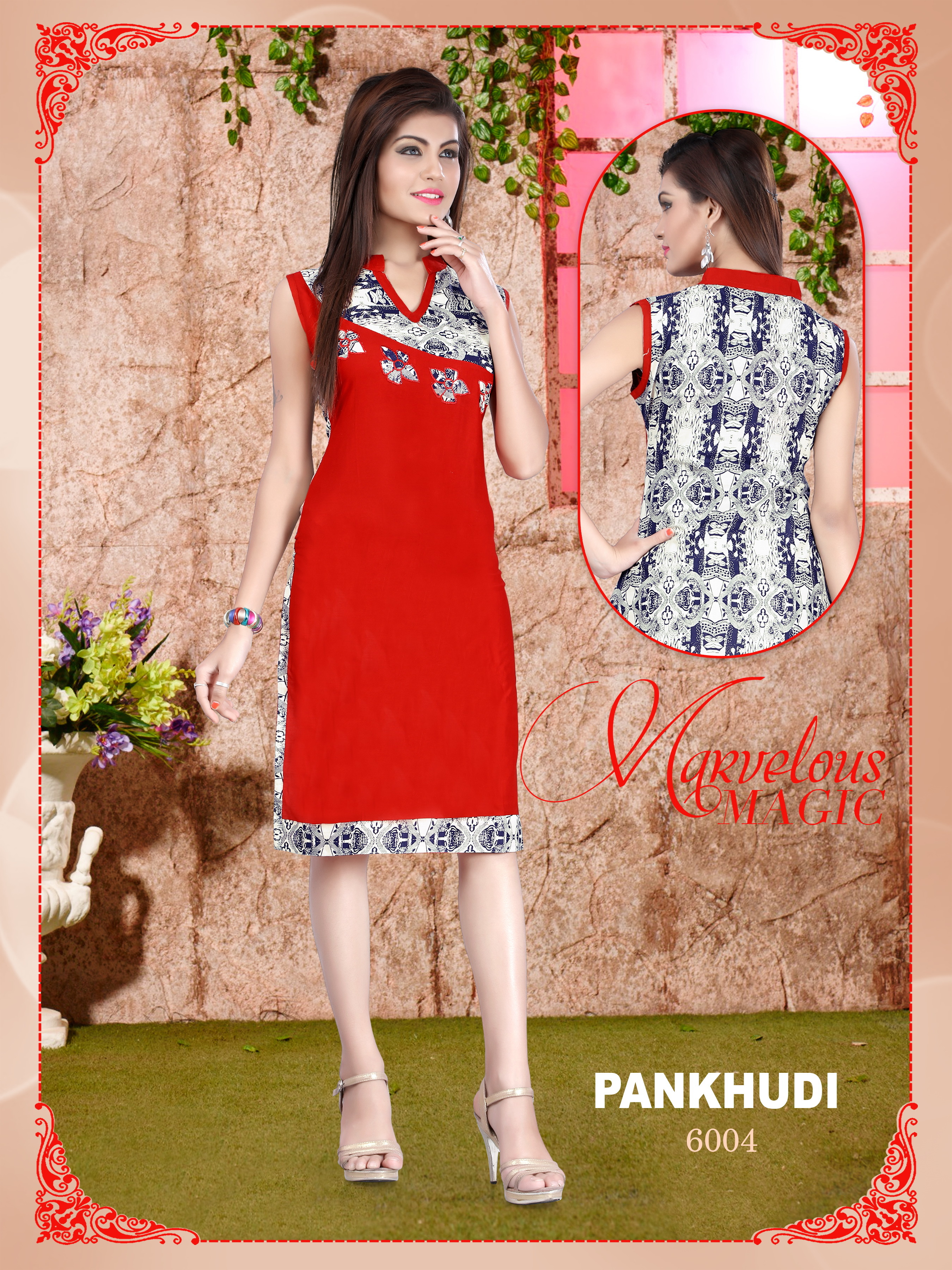 White And Pink Fancy Cotton Kurti