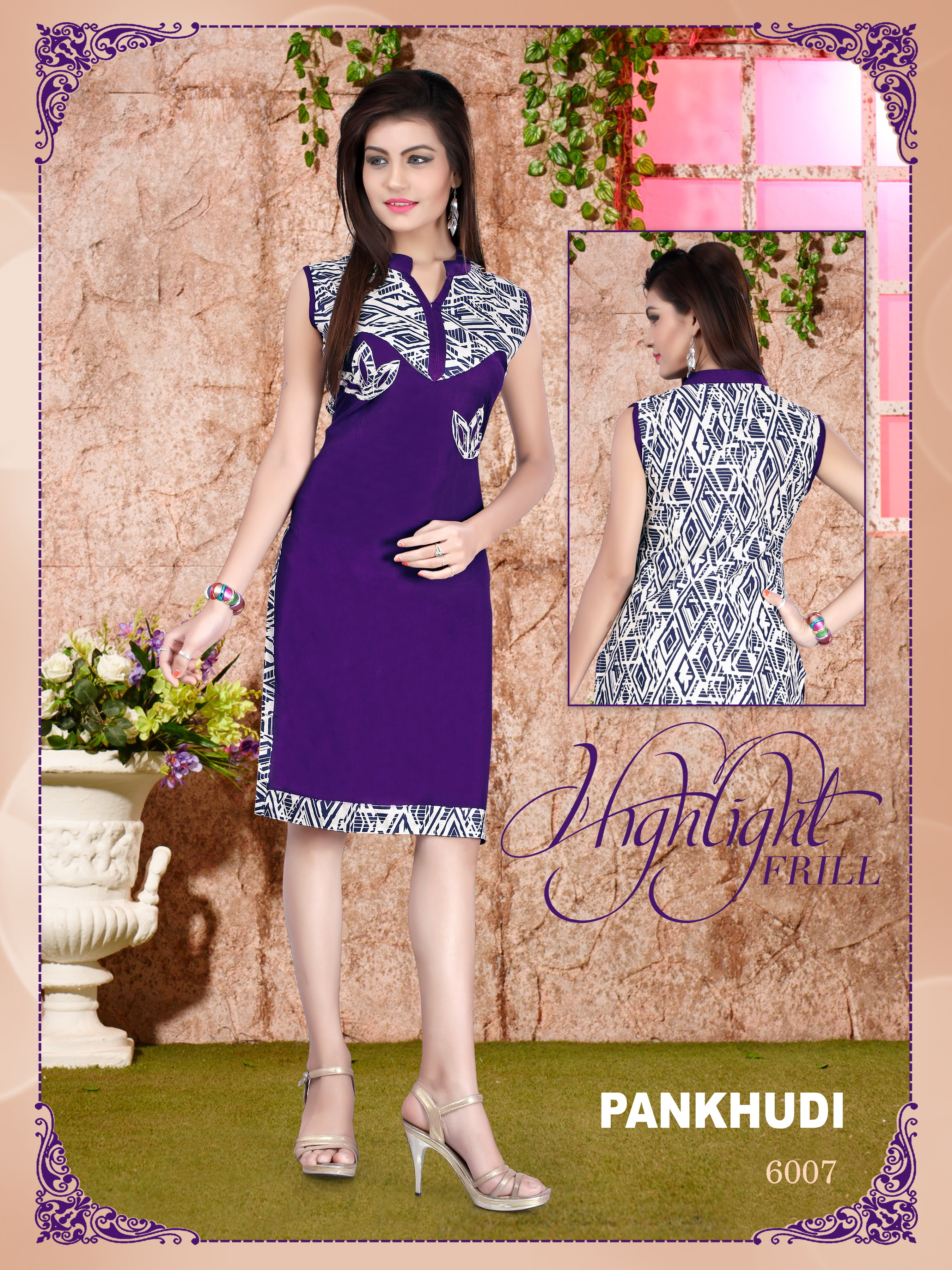 White And Pink Fancy Cotton Kurti