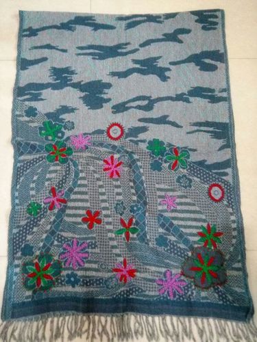 Sky Blue Boiled Wool Emb Shawls
