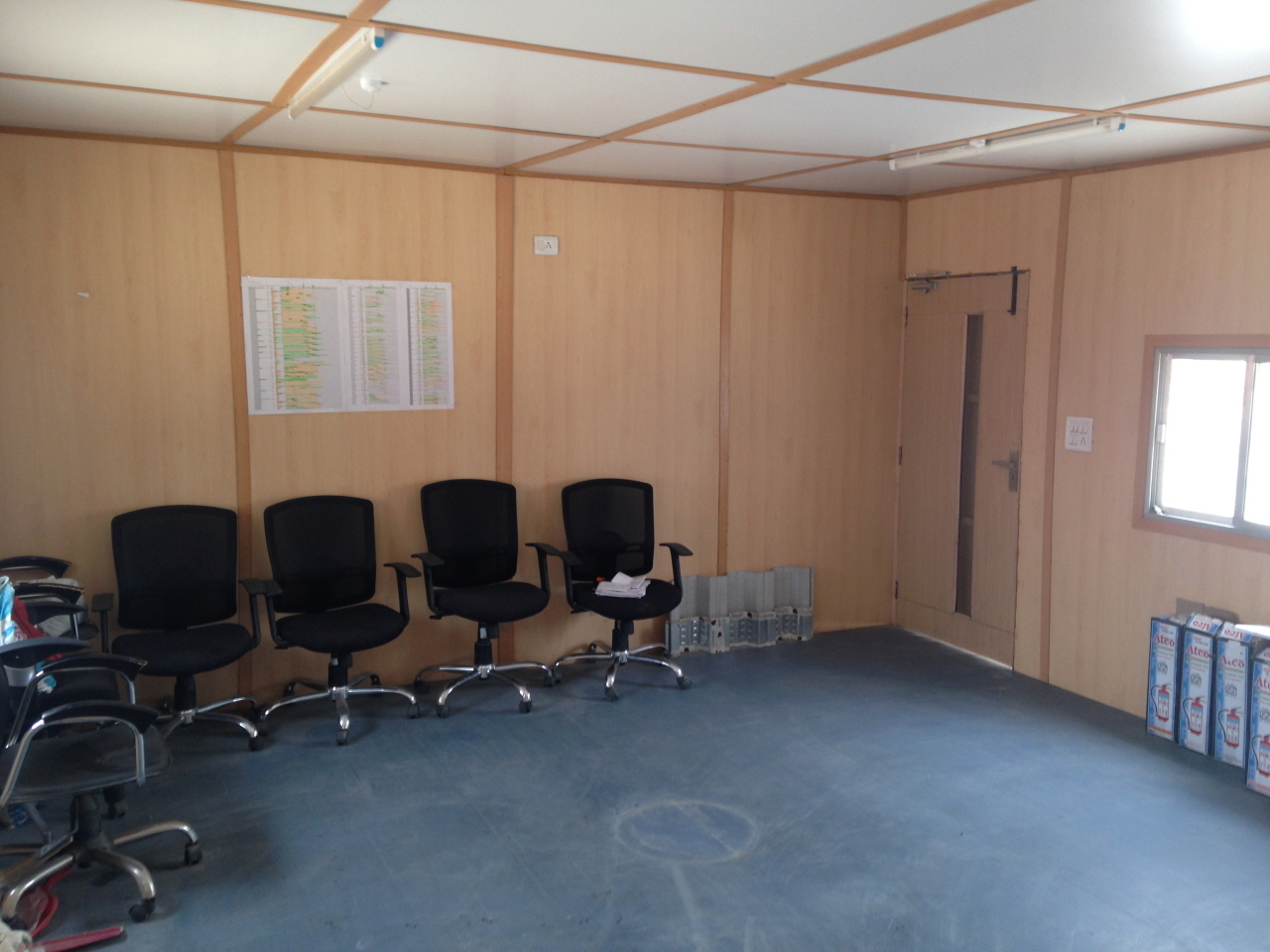 Portable Office Containers - Metal Sheet Roof, Container Walls, White & Tata Blue Colors | Two Aluminum Windows, Dual Doors