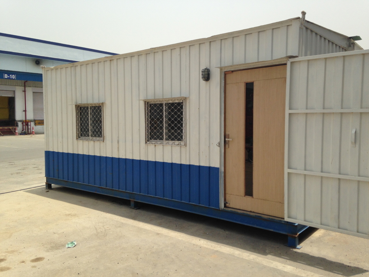 Portable Office Containers - Metal Sheet Roof, Container Walls, White & Tata Blue Colors | Two Aluminum Windows, Dual Doors