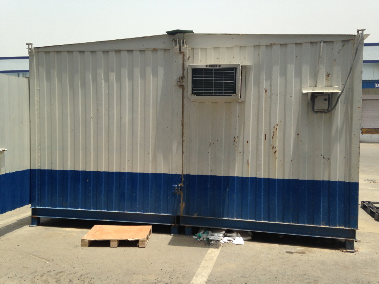 Portable Office Containers - Metal Sheet Roof, Container Walls, White & Tata Blue Colors | Two Aluminum Windows, Dual Doors