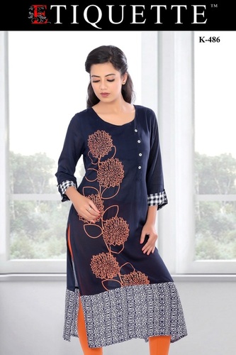 Black And Orange Rayon Kurtis