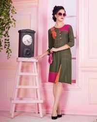 Green Fancy Rayon Cotton Kurti