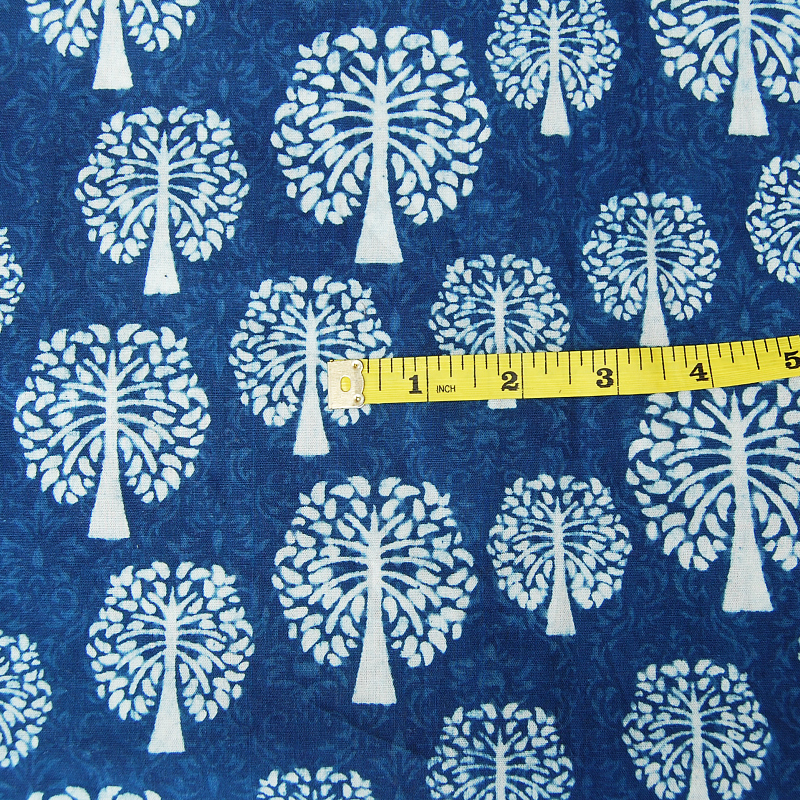 Hand Block Print Fabric - 100% Cotton, 2463.8 Mm Length X 1117.6 Mm Width, Indigo Blue Multi-color | Exceptionally Soft, Light Weight, Washable, Hand Printed Designs